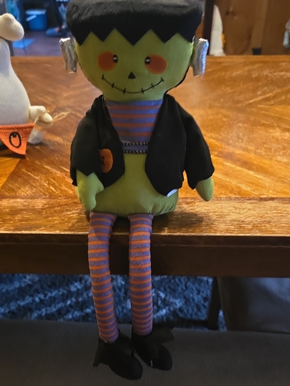 Plush Green Frankenstein Doll with Striped Legs